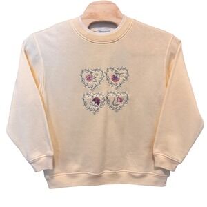 NWT VTG Shenanigans Heart Floral Embroidered Sweatshirt M Cottagecore Grannycore